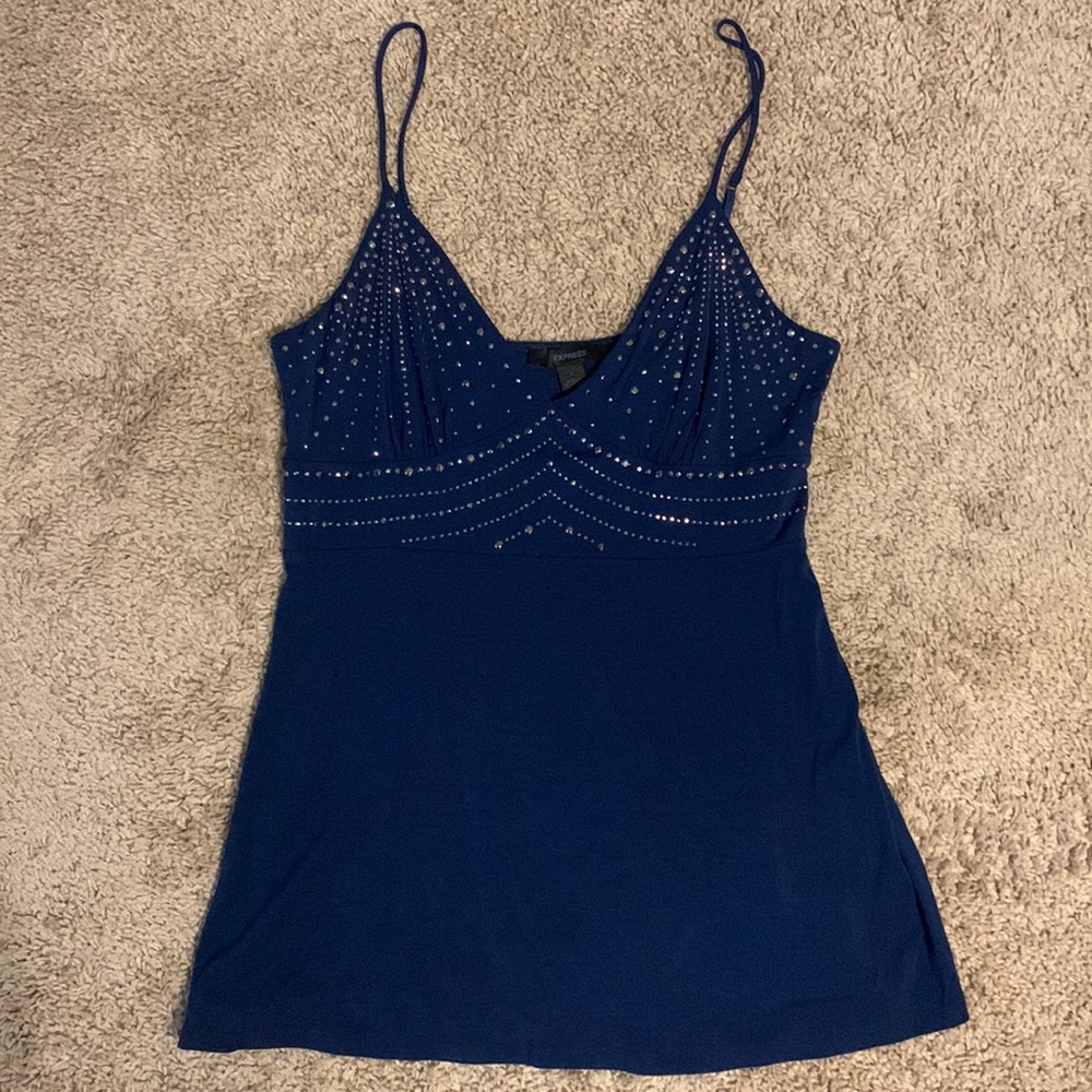 BNWT Stunning EXPRESS embellished dk blue tank top size L